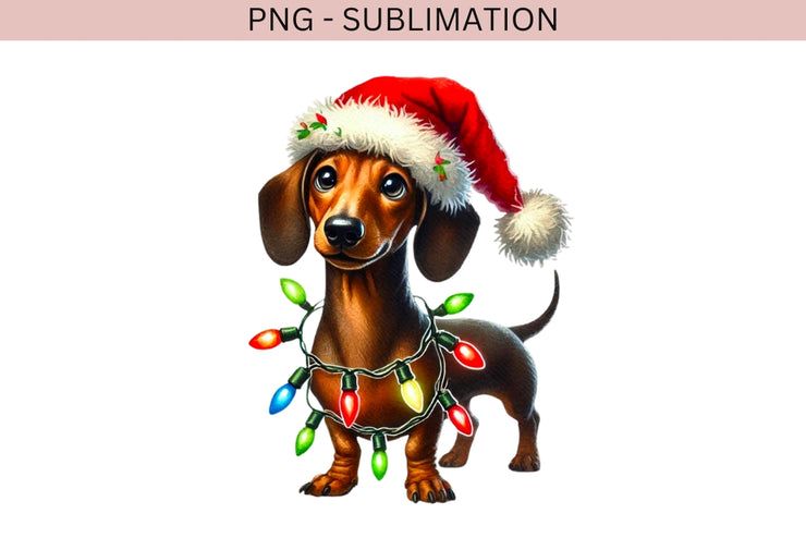 Christmas Dachshund PNG, Cute Xmas Dog Sublimation for Digital Prints & Tumblers, Transparent Christmas Pet Design for Cards & T-Shirt Crafting