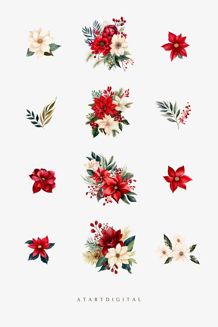 Christmas Floral Clipart Bundle