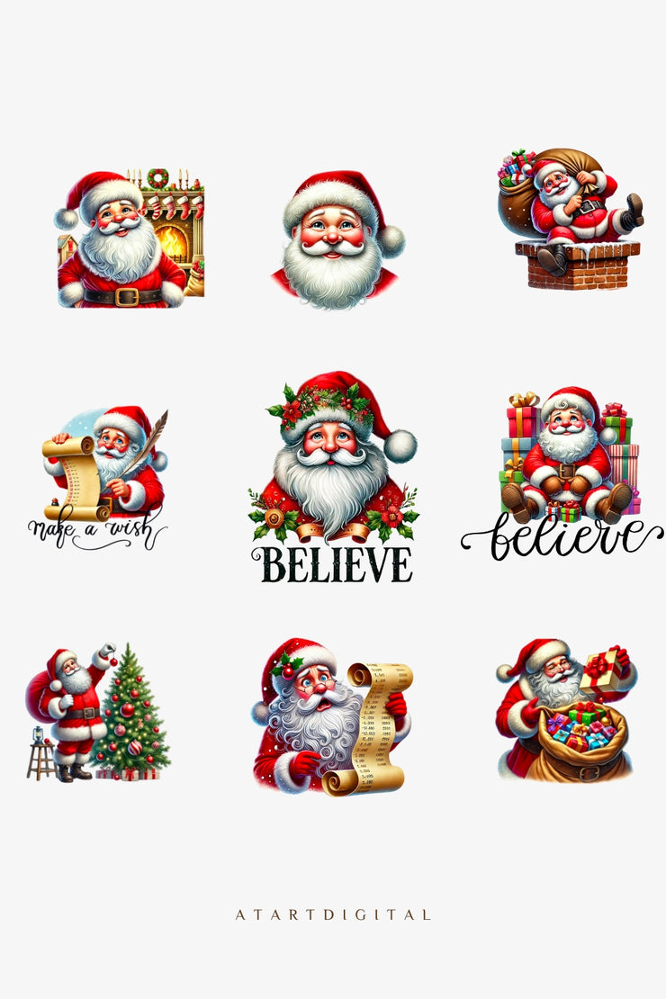 Santa's Collection PNG, Cute Christmas Characters, Funny Cartoon Santa for Xmas Sublimation & T-Shirt Design, DIY Christmas Crafts, Quotes