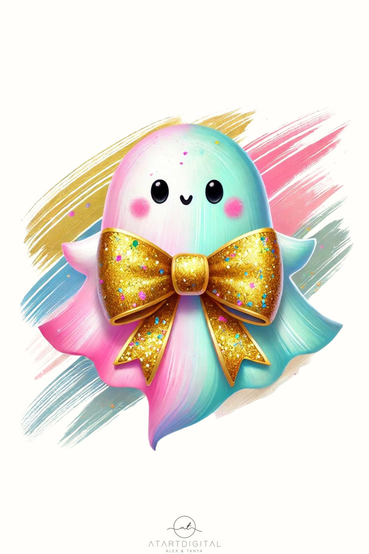 Colorful Coquette Ghost PNG, Glitter Ghost for Girly Halloween & Preppy Fall Designs, Digital Crafting