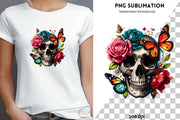 Gothic Skull and Flowers Digital Print - Sublimation Design