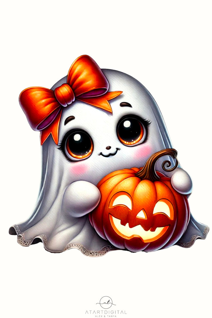 Ghost with Pumpkin Coquette PNG | Halloween Bow & Ghost Sublimation | Retro Coquette Halloween Design | Coquette Ghost, Pumpkin PNG