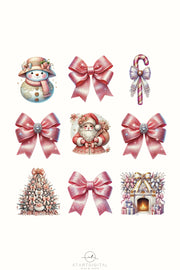 Preppy Christmas Design PNG | Pink Coquette Bow for Custom Christmas Shirts, Sublimation, & Transparent Holiday Art