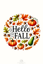 Hello Fall PNG, Autumn Vibes Leaf Illustration for Digital Prints and Crafting, Fall Leaves Transparent Design for Card Making & T-Shirt Sublimation