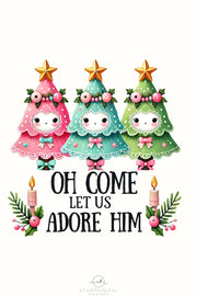 Oh Come Let Us Adore Him PNG | Christian Coquette Christmas with Bow, Jesus & Bible Verse Sublimation Design