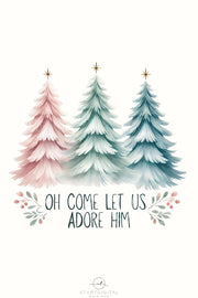 Oh Come Let Us Adore Him PNG | Christian Christmas Coquette with Bow, Bible Verse & Jesus Sublimation Design