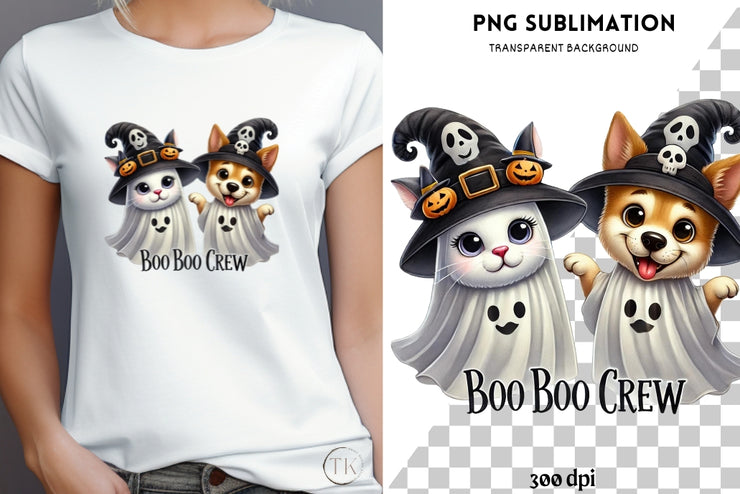 Cat and Dog Sublimation PNG, Digital Download, Boo Boo Crew Tshirt Designs, Ghostly Digital Print, Boo Crew Printable, Transparent Designs