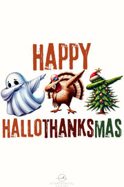 Dabbing Happy Hallothanksmas, Sublimation Design, Transparent PNG for Crafting, Christmas, Thanksgiving, Thankful, Festive Art