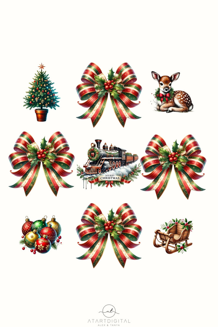 Red and Green Coquette Christmas Bow PNG | Preppy Christmas Design for Custom T-Shirts & Transparent Digital Files