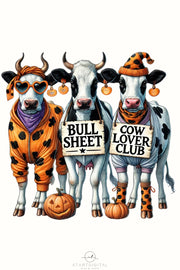 Bullsheet PNG, Funny Halloween Cow Design for T-Shirts, Highland Cow with Pumpkin Sublimation, Trendy Western Spooky Season Shirt