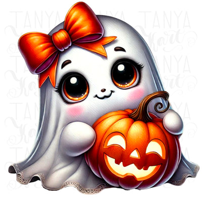 Ghost with Pumpkin Coquette PNG | Halloween Bow & Ghost Sublimation | Retro Coquette Halloween Design | Coquette Ghost, Pumpkin PNG