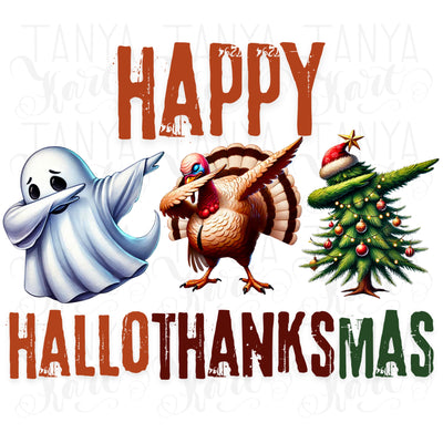 Dabbing Happy Hallothanksmas, Sublimation Design, Transparent PNG for Crafting, Christmas, Thanksgiving, Thankful, Festive Art