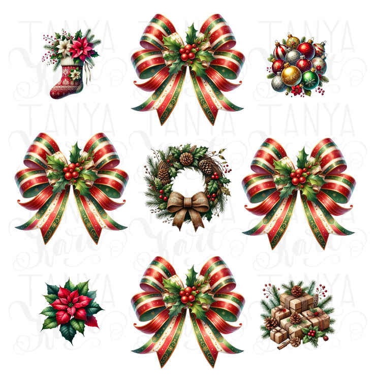 Christmas Coquette Bow PNG | Red and Green Bow for Preppy Holiday Designs, Sublimation, & Merry Christmas Art