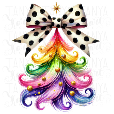 Colorful Coquette Christmas Tree PNG | Trendy Watercolor Brush Strokes for Girly Holiday Vibes & Shirt Designs