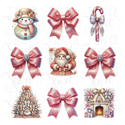 Preppy Christmas Design PNG | Pink Coquette Bow for Custom Christmas Shirts, Sublimation, & Transparent Holiday Art