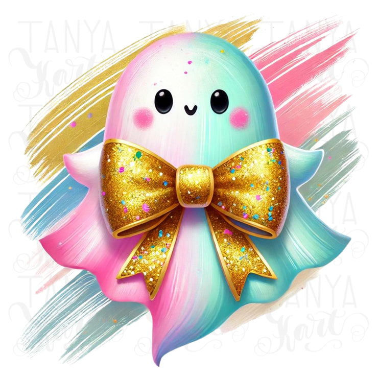 Colorful Coquette Ghost PNG, Glitter Ghost for Girly Halloween & Preppy Fall Designs, Digital Crafting