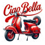 Ciao Bella Italian PNG | Red Scooter and Italy Digital Download for Card Making & Sublimation Designs