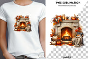 Cozy Autumn Fireplace Sublimation Print, PNG Digital Download for Crafting,Autumn PNG Designs,Transparent Design