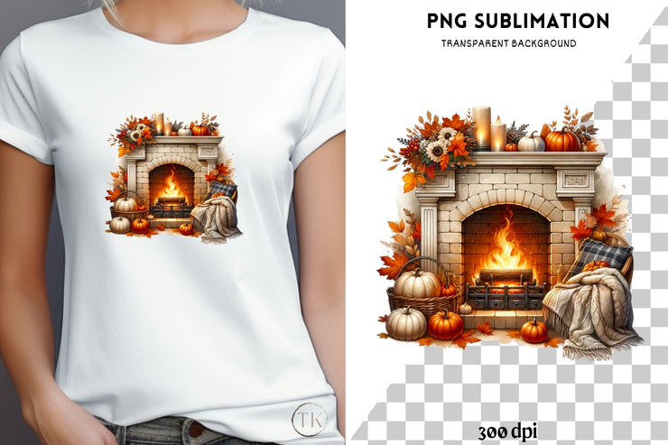 Cozy Autumn Fireplace Sublimation Print, PNG Digital Download for Crafting,Autumn PNG Designs,Transparent Design