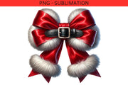 Coquette Christmas Santa Bow PNG, Preppy Holiday Sublimation for Digital Crafting, Transparent Winter Designs, Merry Christmas Download