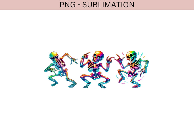 Neon Dancing Skeletons PNG for Dancer Shirts & Instant Download, Neon Halloween Sublimation for T-Shirts, DTF Designs, Halloween Graphics