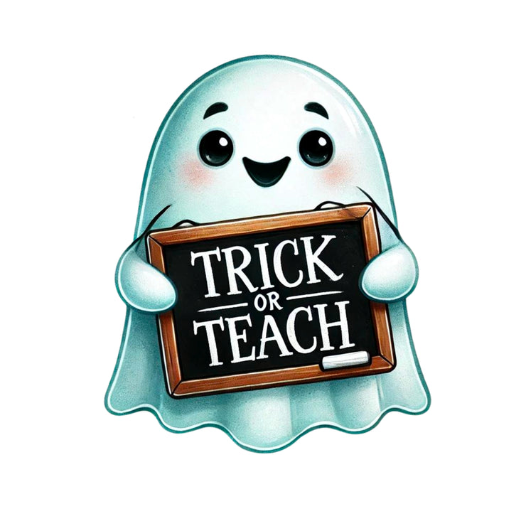 Trick or Teach PNG Digital Download Set, Cute Ghost Designs for Sublimation & Print on Demand, Digital Crafting, Funny Transparent Designs