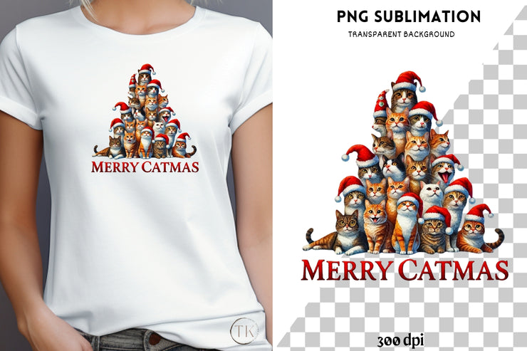 Merry Catmas PNG Designs for Crafting, Cute Cats Digital Downloads, Funny Christmas Cats Digital Prints for Card Making, Sublimation Print