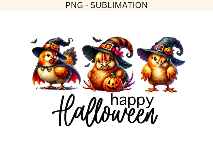 Halloween Chickens PNG, Funny Witch Chicken Sublimation Designs