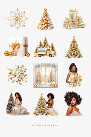 Gold Christmas Clipart Graphics Bundle