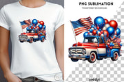 Red White and Blue Patriotic Truck PNG, Independence Day Shirt Design