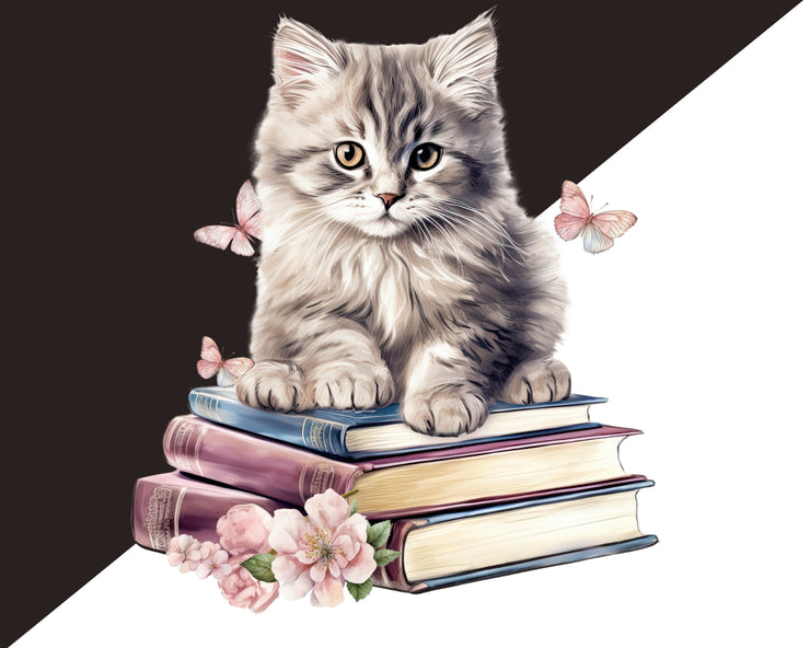 Cute Cats Clipart With Books - 12 Png Files