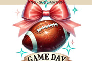 Football Game Day PNG, Instant Download, Chic Football Mom PNG Graphics, Ready to Press, Fall Preppy Football Vibes, Coquette Bow PNG