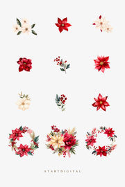 Christmas Floral Clipart Bundle