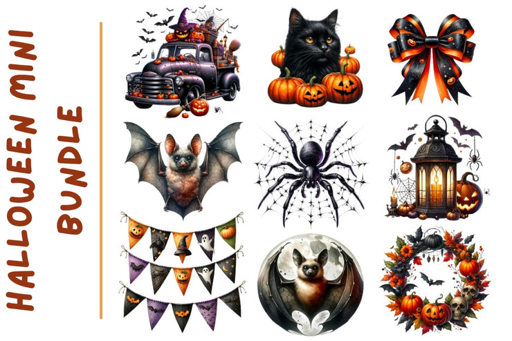 Halloween Clipart | Cat, Truck, Wreath, Lantern, Spider, Bat