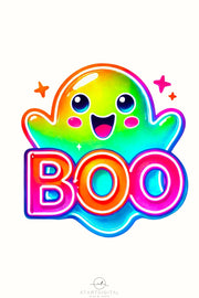 Neon Boo Ghost PNG, Digital Download for Crafts, Trendy Halloween Design, Ghost PNG - Halloween Sublimation Design