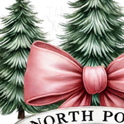 North Pole PNG Sublimation Design, Pink Christmas Shirt, Trendy Coquette Christmas Tree, Watercolor Bow, Girly Christmas, Coquette Bow