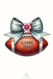 Game Day, Football PNG, Season Design, Coquette Football Bow, Football Shirt, Girly Game Day