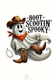 Boot Scootin' Spooky Western Fall PNG, Transparent Halloween Graphic, Wild West Cowboy Ghost Halloween PNG, Country Western Ghost