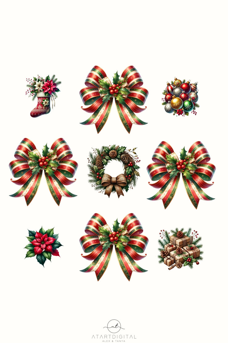 Christmas Coquette Bow PNG | Red and Green Bow for Preppy Holiday Designs, Sublimation, & Merry Christmas Art