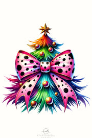 Coquette Christmas Tree PNG | Aesthetic Colorful Christmas Design for Cute Holiday Sublimation & T-Shirts