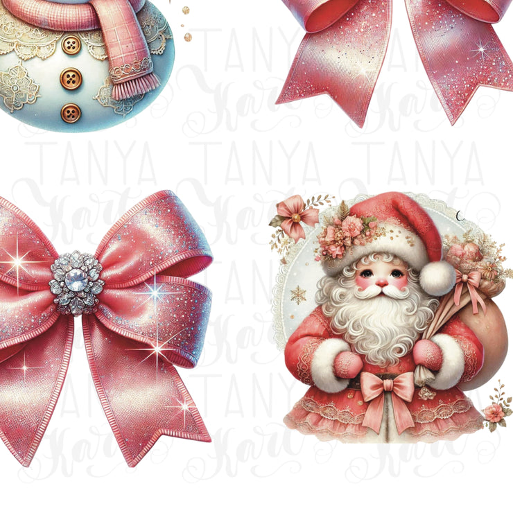 Preppy Christmas Design PNG | Pink Coquette Bow for Custom Christmas Shirts, Sublimation, & Transparent Holiday Art