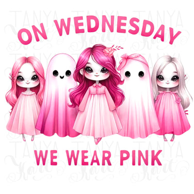 On Wednesday We Wear Pink, Cancer Awareness PNG Digital Download, Pink Ghost Halloween Print, October Ghost, Pink Halloween Sublimation