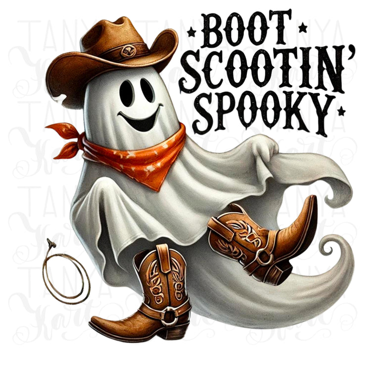 Boot Scootin' Spooky Western Fall PNG, Transparent Halloween Graphic, Wild West Cowboy Ghost Halloween PNG, Country Western Ghost