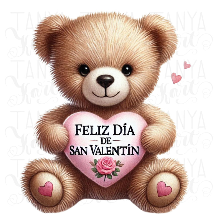 Feliz Día de San Valentín, Retro Design for Iron-On Transfers, Mexican T-Shirts, Spanish Valentine’s Day PNG, Cute Bear, Digital Downloads