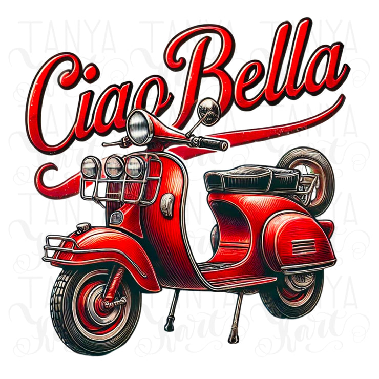 Italian Digital Print PNG | Red Scooter & Ciao Bella Art for T-Shirt Designs, Card Making & Digital Downloads