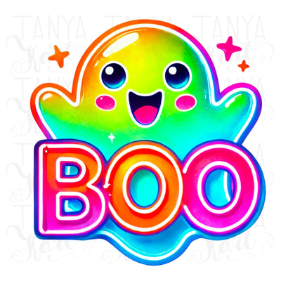 Neon Boo Ghost PNG, Digital Download for Crafts, Trendy Halloween Design, Ghost PNG - Halloween Sublimation Design