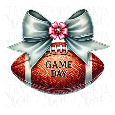 Game Day, Football PNG, Season Design, Coquette Football Bow, Football Shirt, Girly Game Day