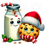 Kawaii Milk and Cookie PNG, Retro Watercolor Christmas Cookie Sublimation, Trendy Christmas Design for Kids, Instant Download Print