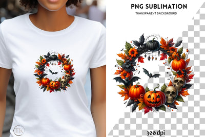 Halloween Wreath PNG Designs, Digital Prints for Crafting and Card Making, Transparent Halloween Images for Sublimation