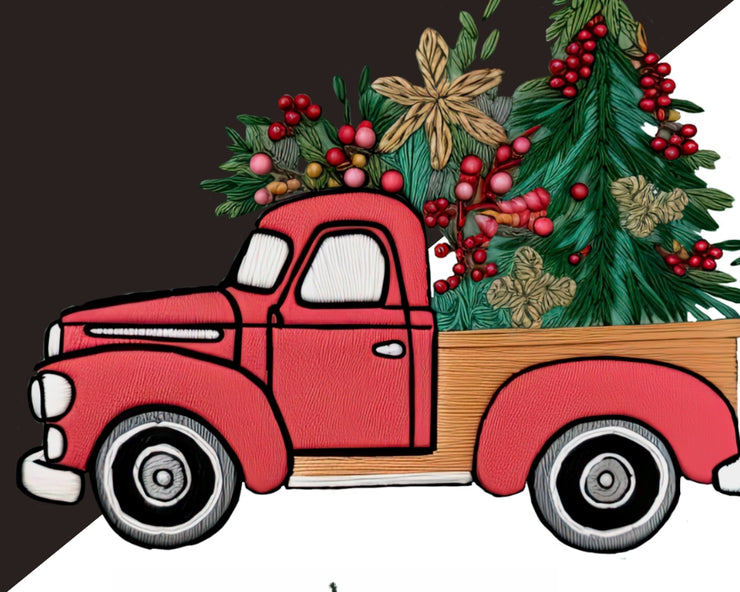 Red Christmas Trucks Clipart | Imitation Embroidery